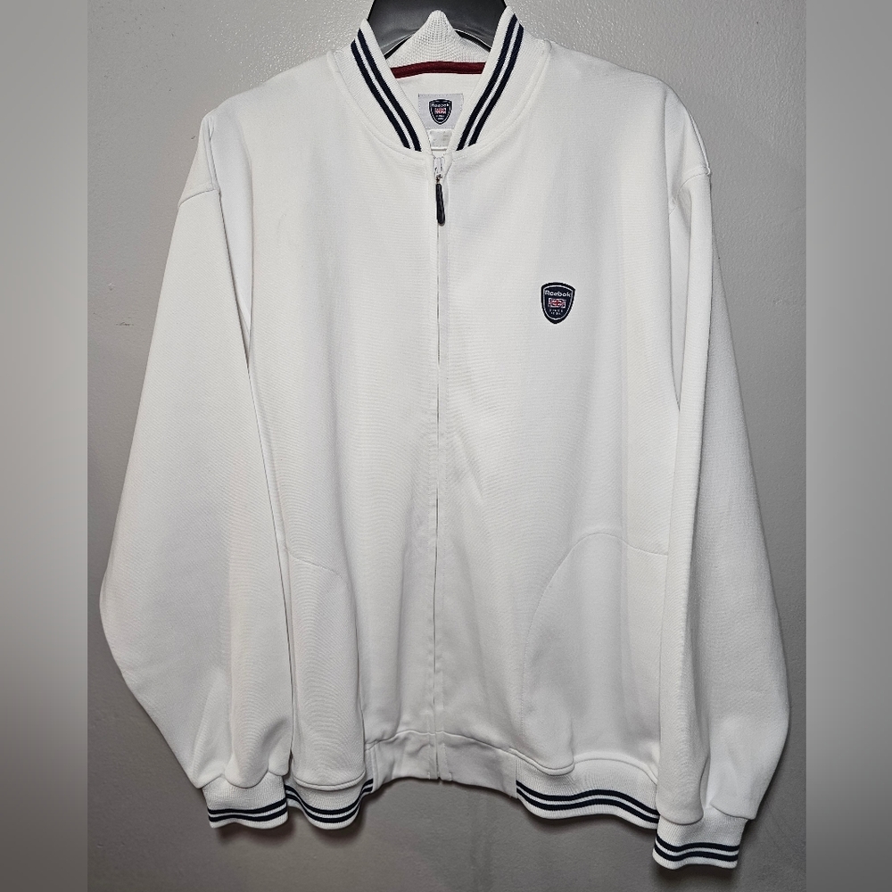 Vintage Reebok Classic Union Flag Track Jacket White / Navy Blue Men’s Size Med